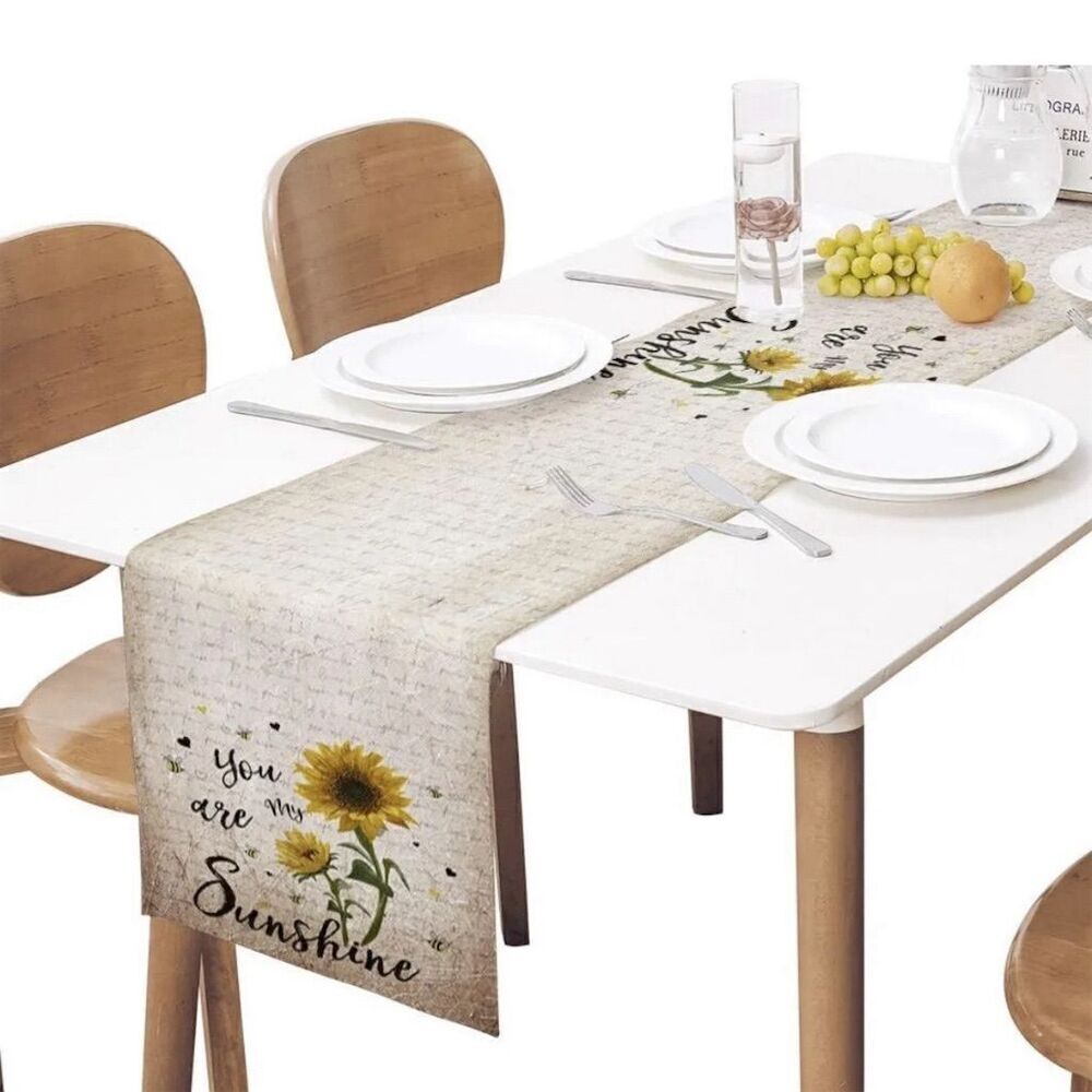 Sunflower‎ 'You are My Sunshine' Cotton Linen Table Runner Rustic Kitchen Decor - Picture 3 of 5